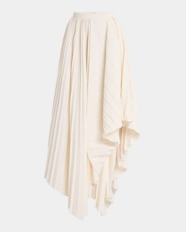 Pleated Asymmetric Draped Midi Skirt